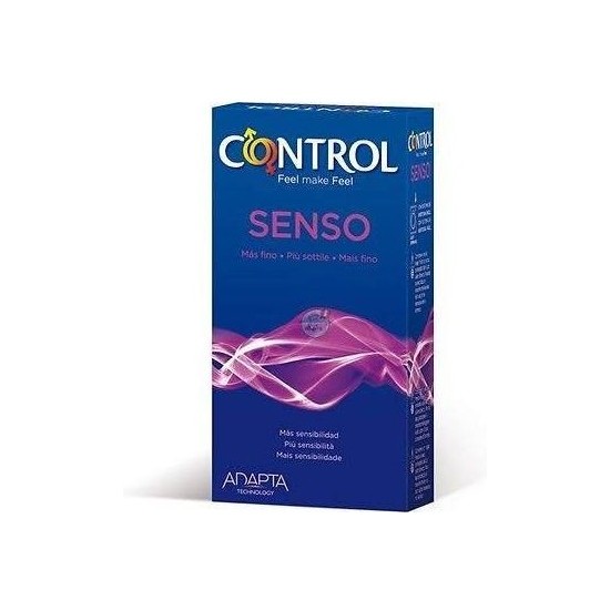 preservativo control senso caja de preservativo control senso caja azul con adorno tipo eneriga de color lila arriba las letras de control y la o tiene los simbolo de femenino masculino