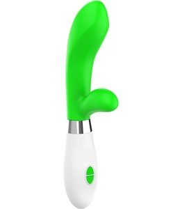 vibrador silicona verde con estimulador de cliítoris